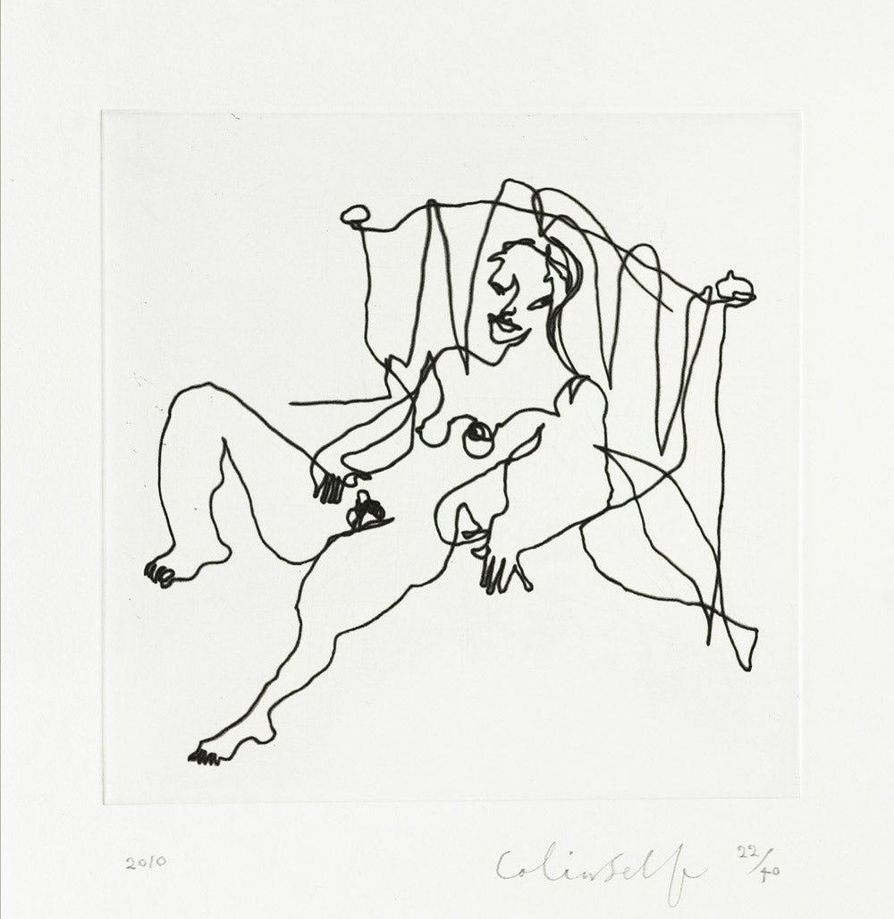 Colin Self Nude Woman on a Bed (One Line Blindfold Drawing) – Goldmark