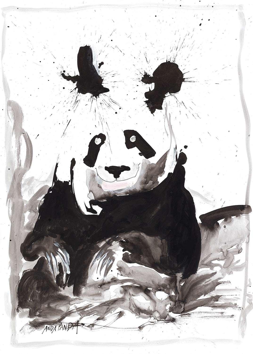 Sitting Giant Panda, Ailuropoda melanoleuca, eating bamboo, front... | Panda  artwork, Panda illustration, Panda drawing